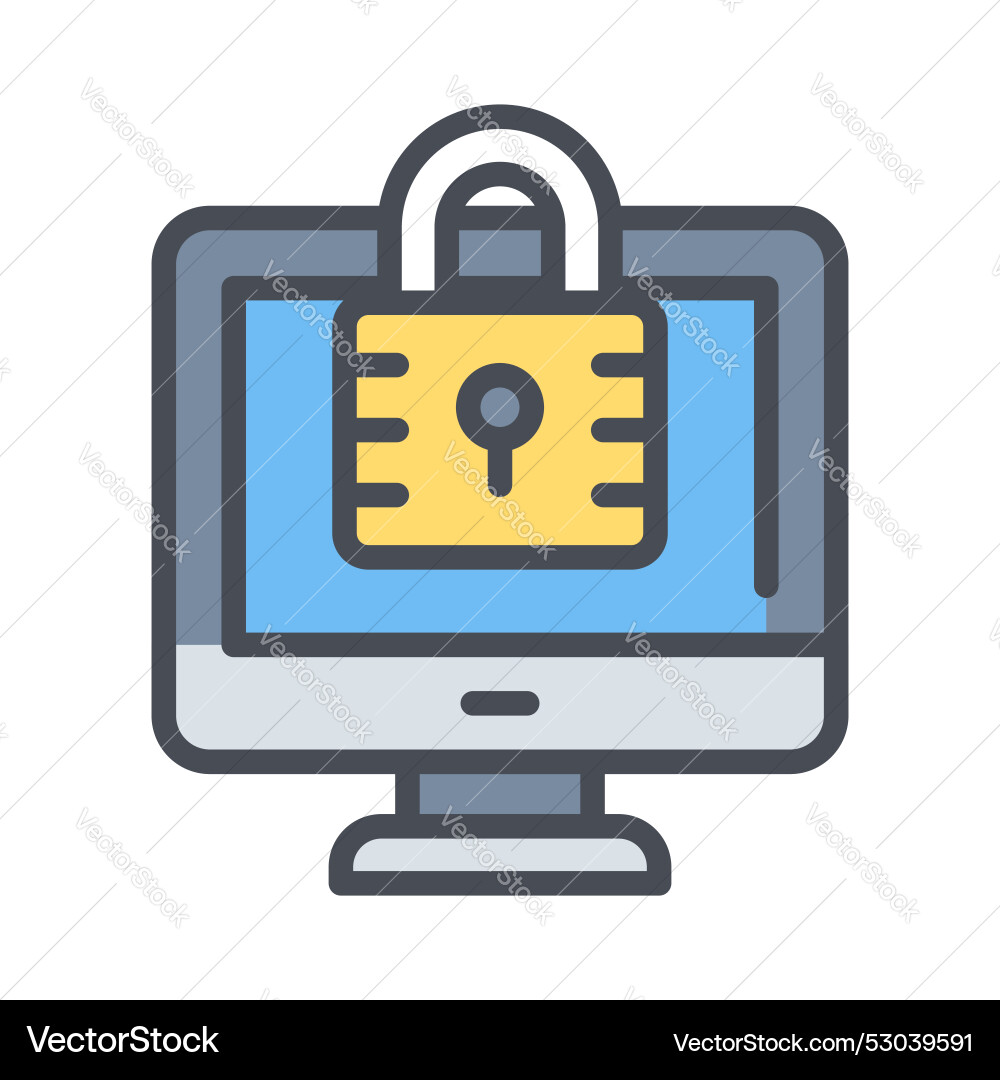 Padlock with monitor showing concept of secure vector image