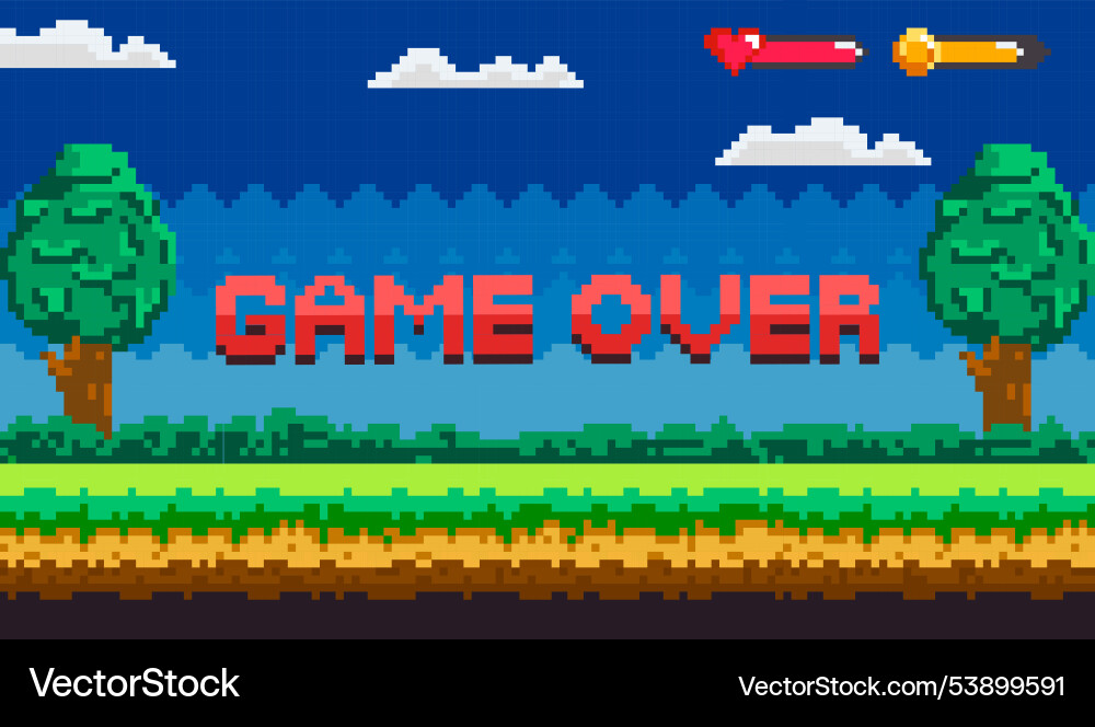 Retro-style game over screen with pixelated Vector Image