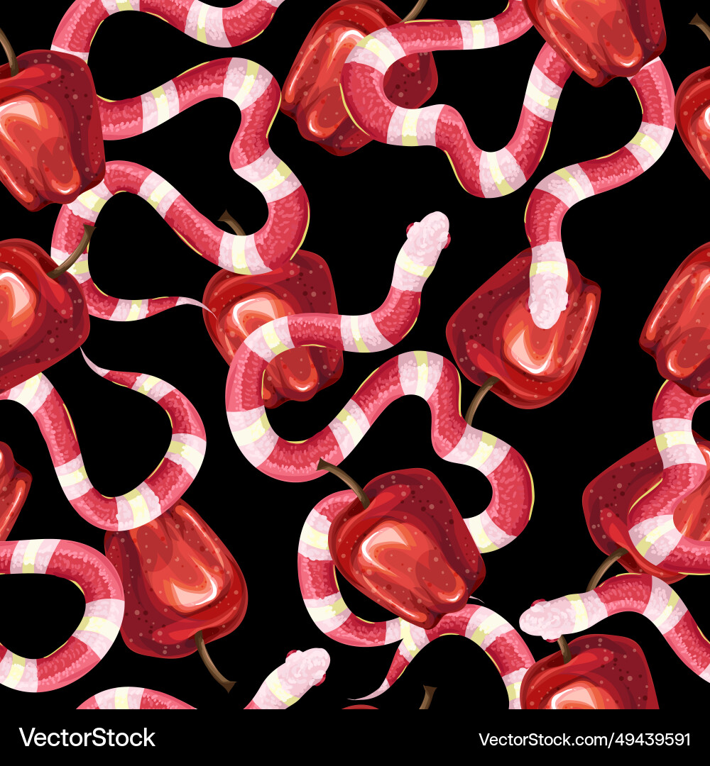 Seamless pattern with snakes and apples vector image
