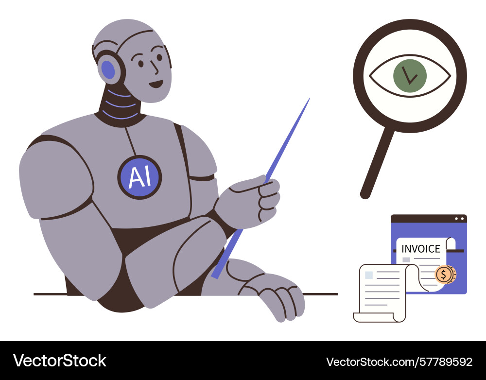Ai robot demonstrating digital invoicing Ai robot demonstrating digital invoicing Vector Image