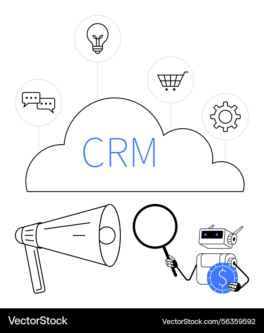 Crm cloud platform with automation bot search vector image
