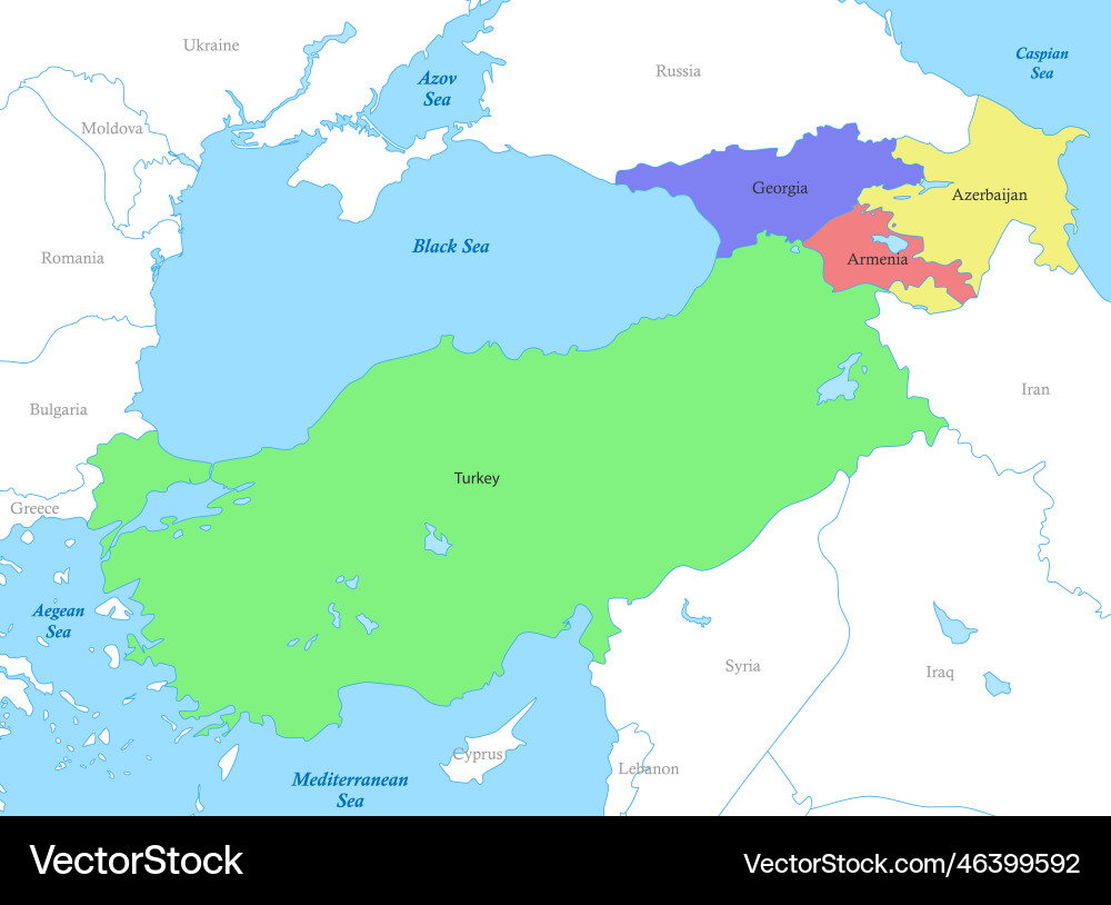 Map of turkey and caucasus with borders Royalty Free Vector