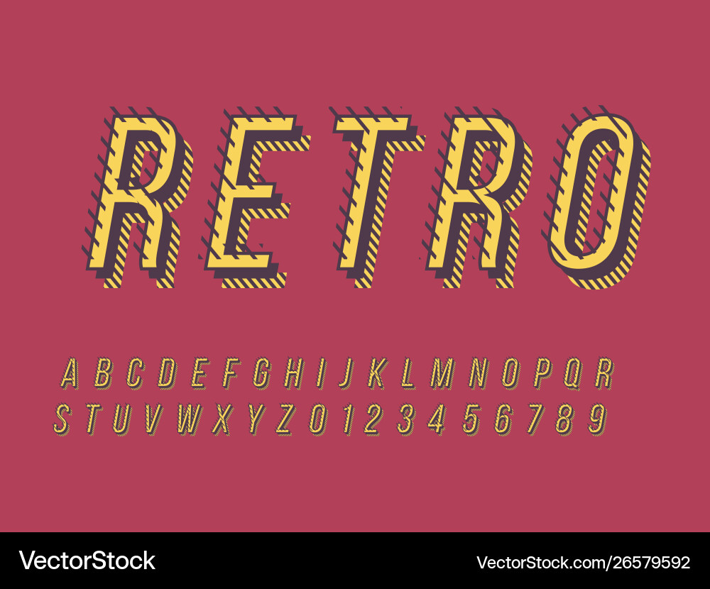 Retro font and alphabet stock vector image