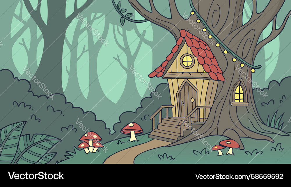 Rustic Treehouse in Enchanted Forest Vector Image