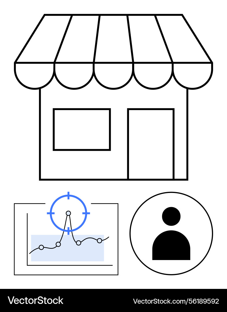 Small business storefront with data analytics Vector Image