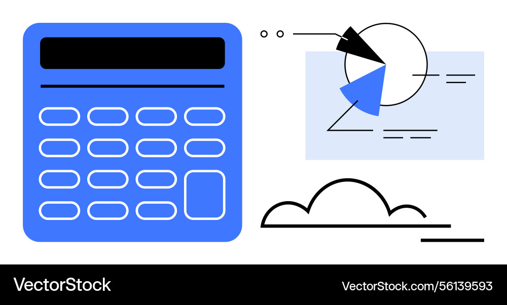 Calculator with pie chart and cloud for data Calculator with pie chart and cloud for data Vector Image