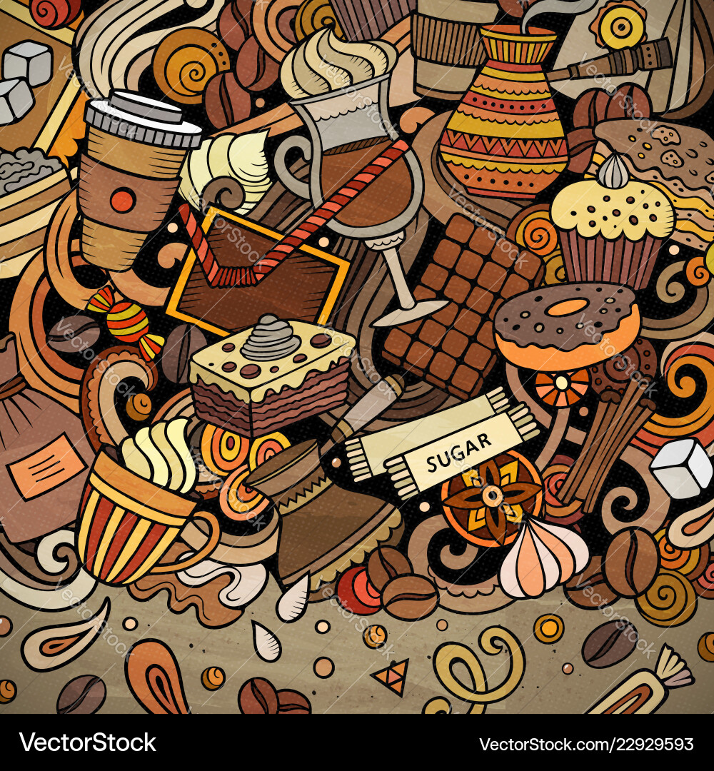 Cartoon doodles coffee frame bright colors Cartoon doodles coffee frame bright colors vector image