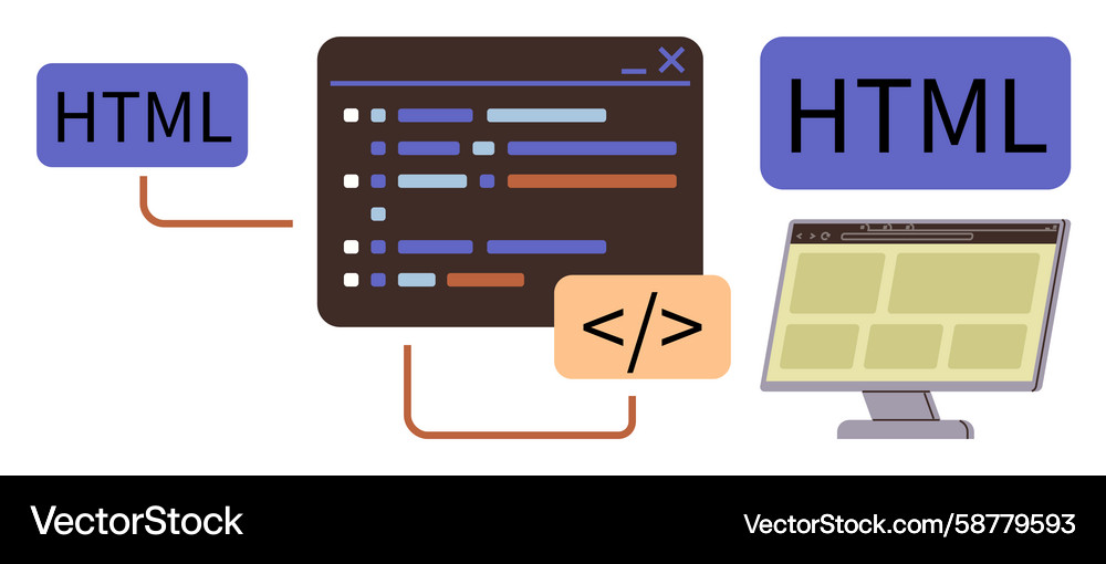 Code Editor mit HTML Syntax Highlight Vektorbild
