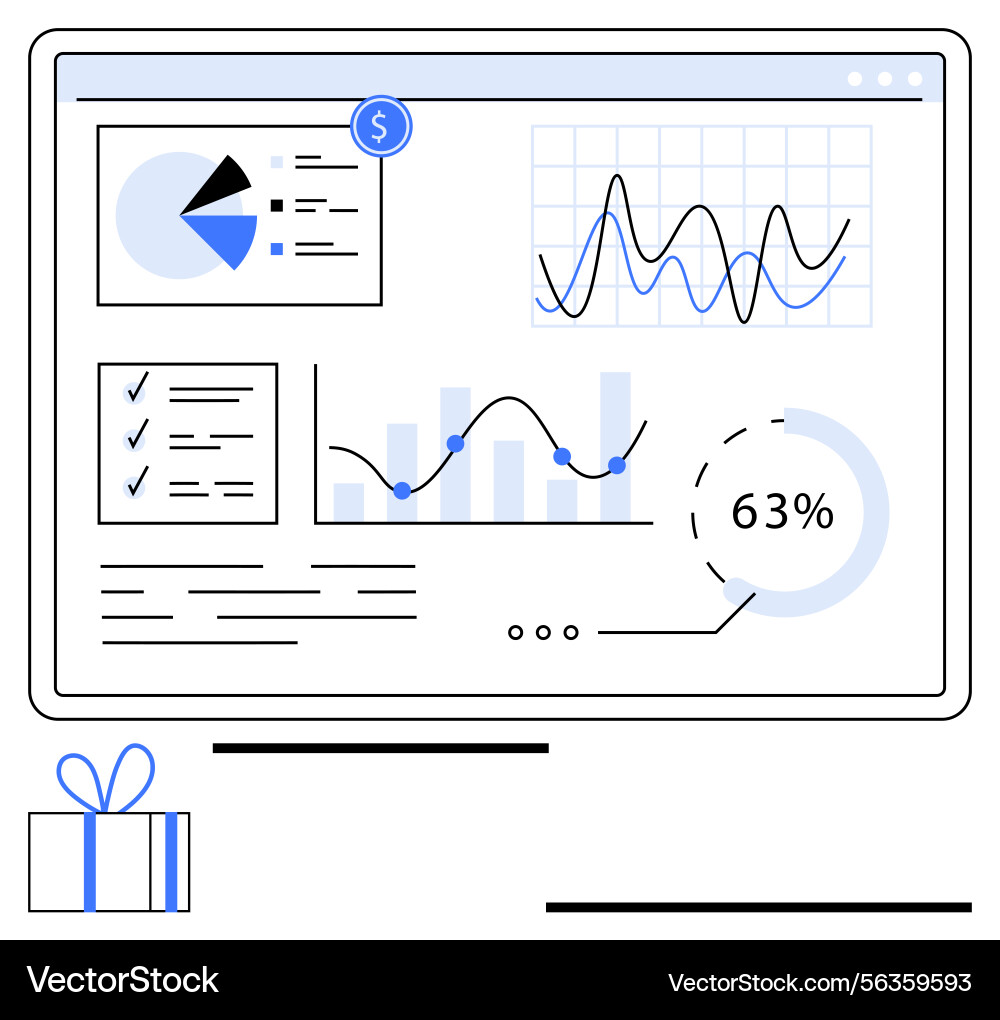 Data analytics dashboard featuring graphs charts Data analytics dashboard featuring graphs charts vector image