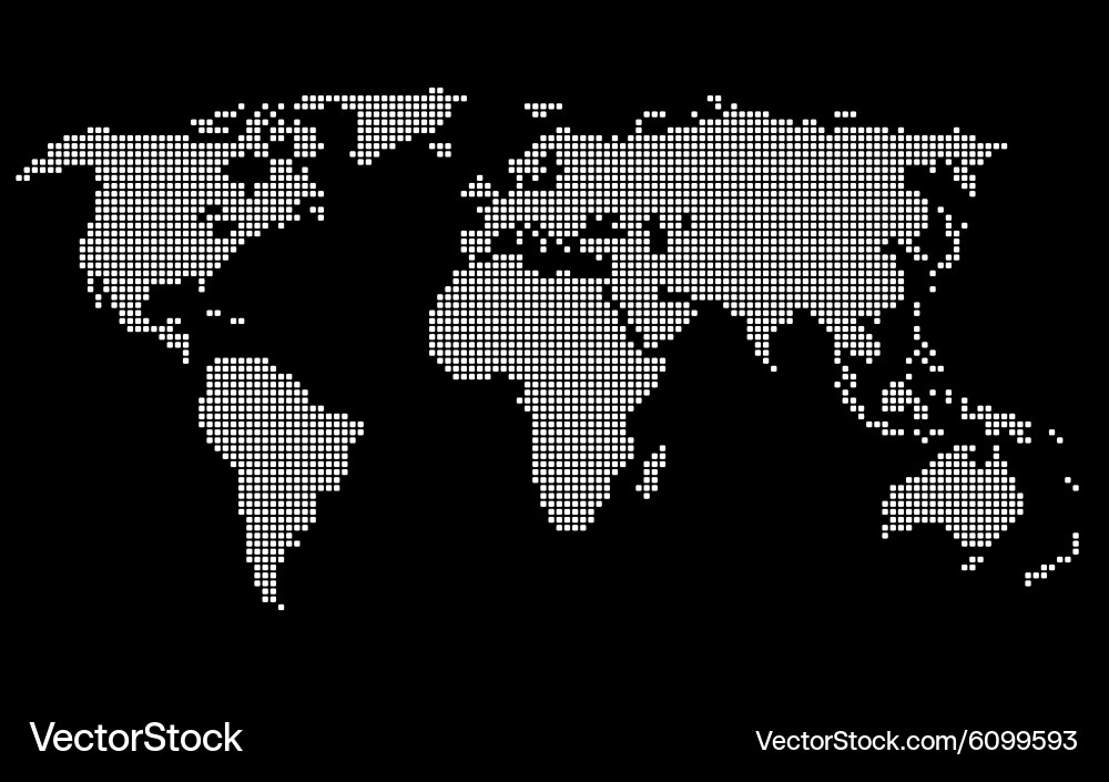 Dotted World Map - White on Black Royalty Free Vector Image