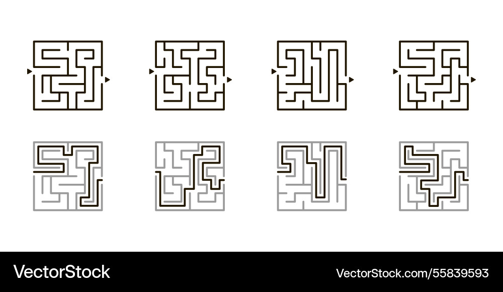 Maze game set exploration and strategy square Maze game set exploration and strategy square vector image