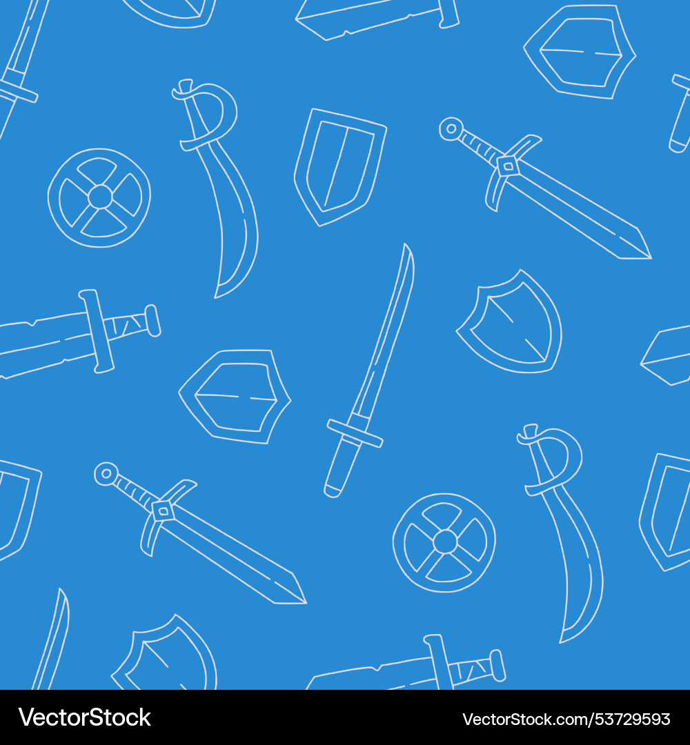 Outline sword shield weapon seamless pattern Outline sword shield weapon seamless pattern vector image