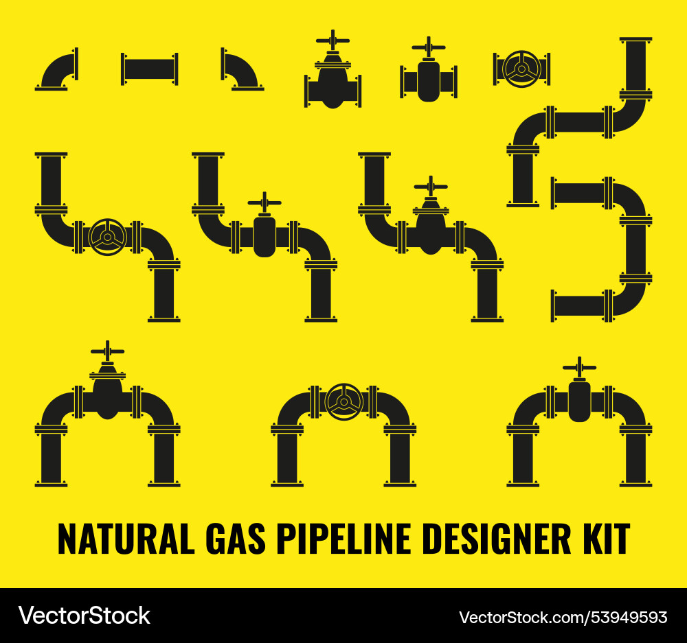 Pipe and valve icon set pipeline elements Pipe and valve icon set pipeline elements Vector Image