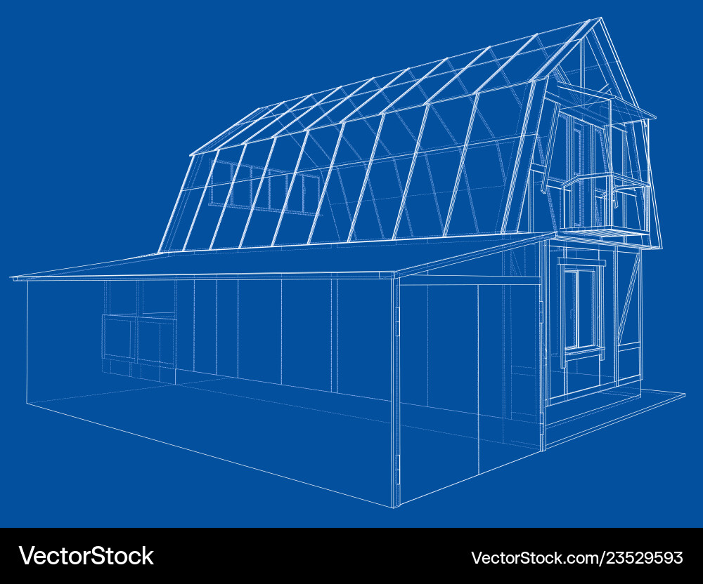 Private house sketch rendering of 3d vector image