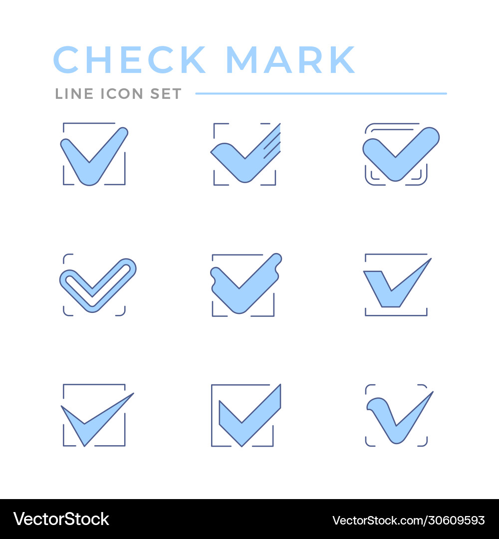 Set color line icons check mark vector image