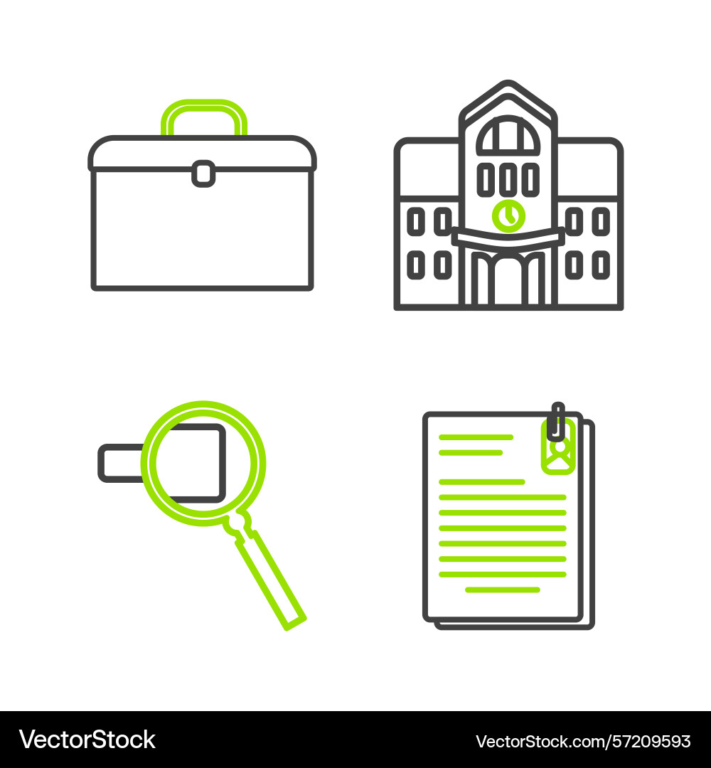 Set line file document and paper clip magnifying Vector Image
