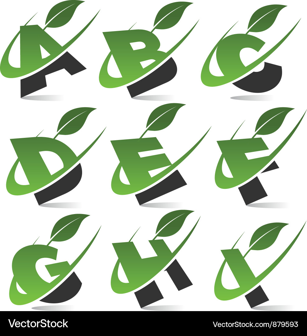 Swoosh Green Letter Logo Set vector image