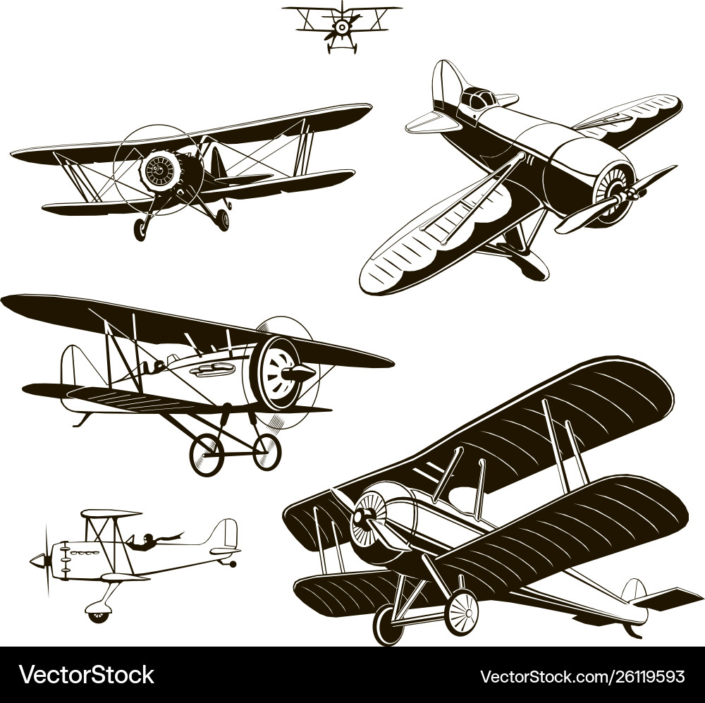 Vintage Biplanes - Retro Aircraft Set Vector Image