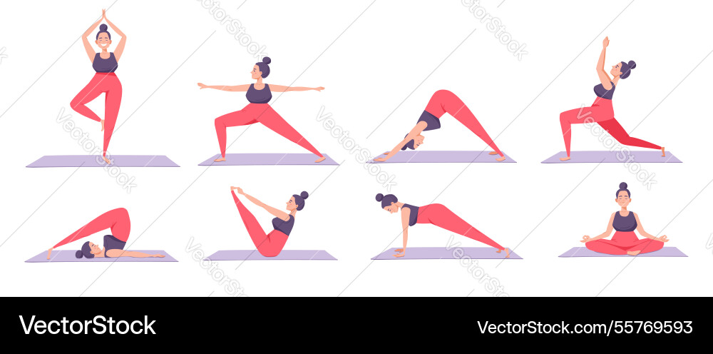 Woman practicing yoga workout poses Woman practicing yoga workout poses vector image