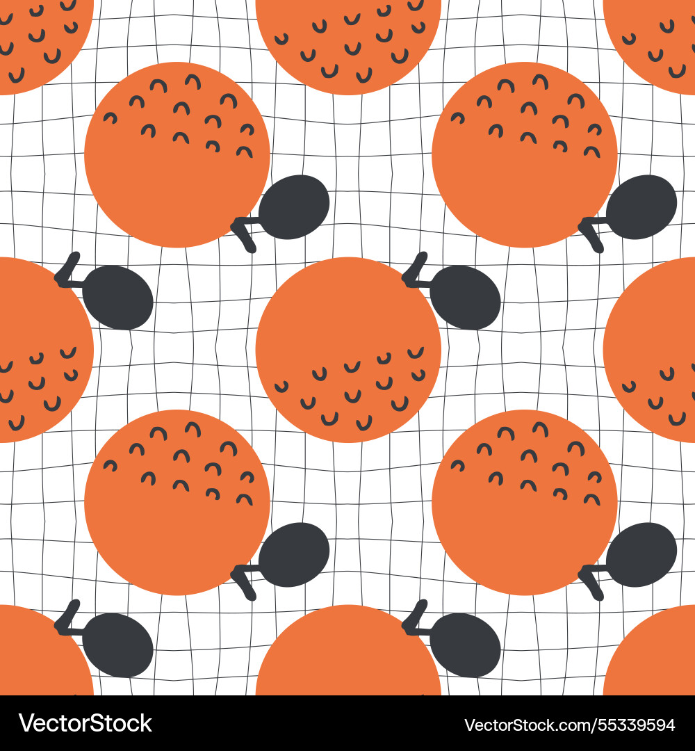 Groovy style oranges seamless pattern on grid Groovy style oranges seamless pattern on grid vector image