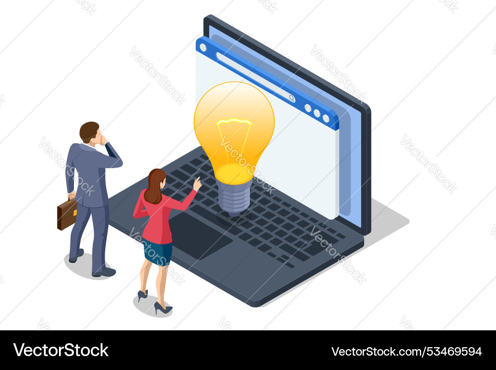 Isometric startup begins with the spark of an idea Isometric startup begins with the spark of an idea vector image
