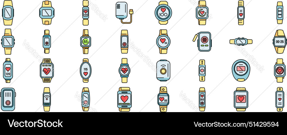 Wearable tracker icons set color line Wearable tracker icons set color line vector image