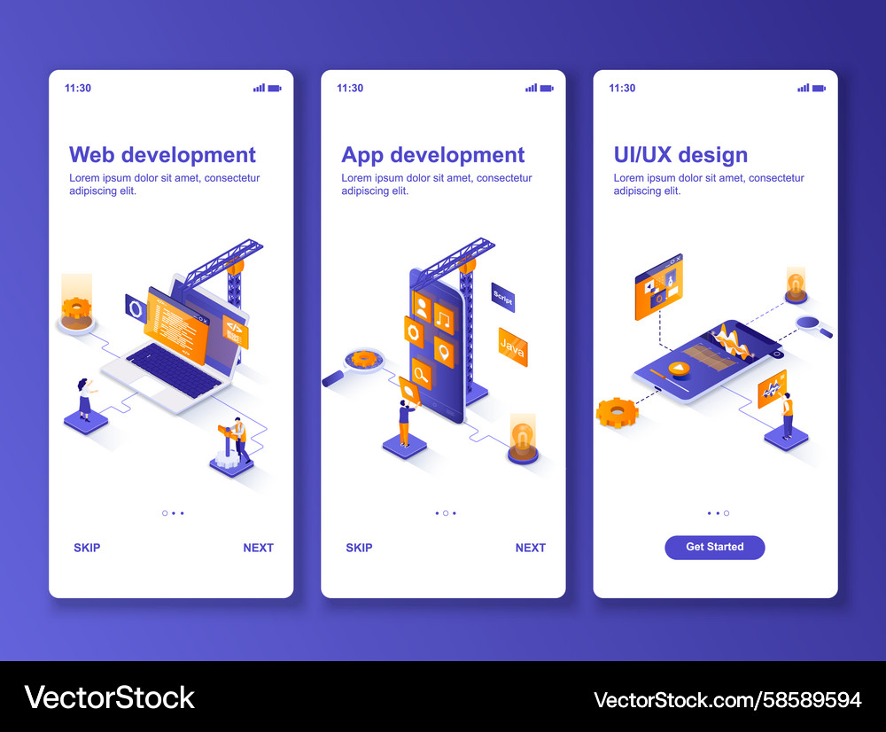 Web development isometric gui design kit Vector Image