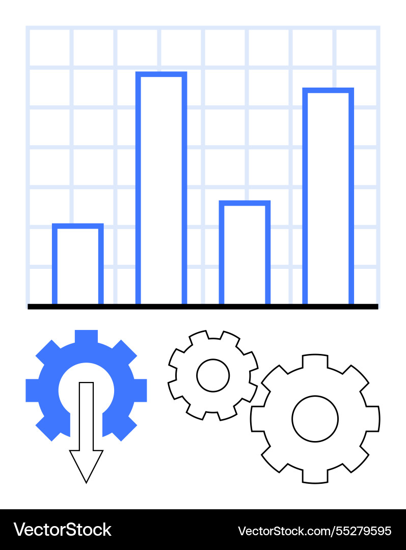 Bar graph with gears and arrow Bar graph with gears and arrow vector image