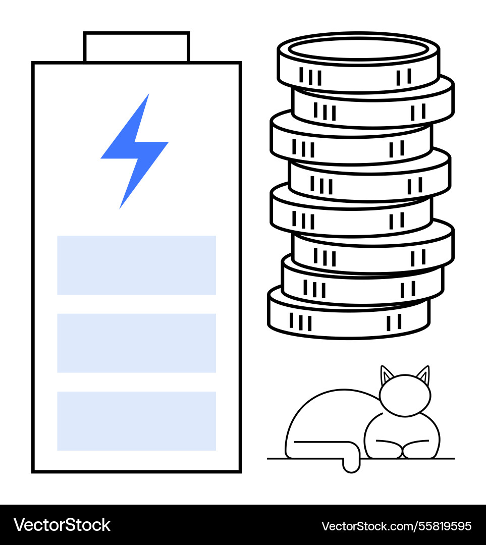 Battery with lightning bolt stack of coins Vector Image