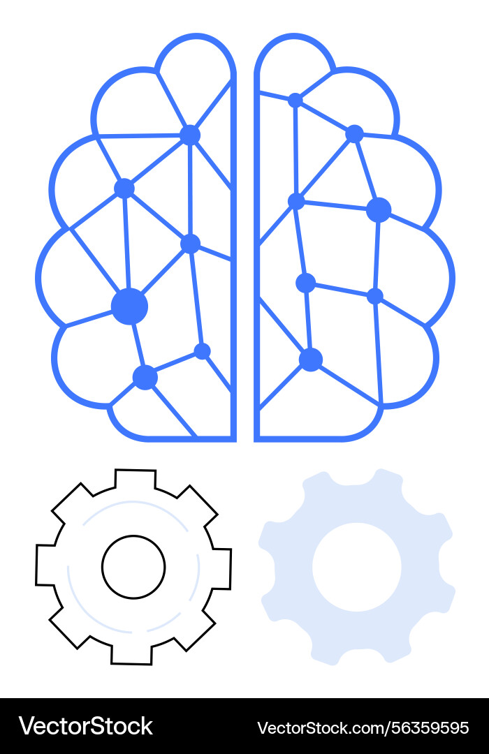 Brain diagram with network connections and gears Vector Image