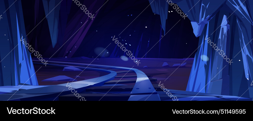 Mine cave with railway for game background Vector Image