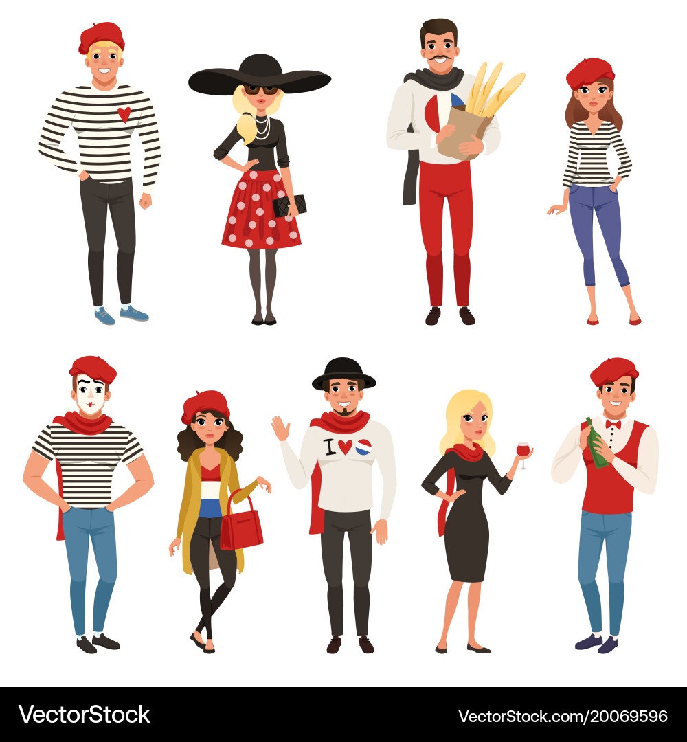 French male and female characters people dressed vector image