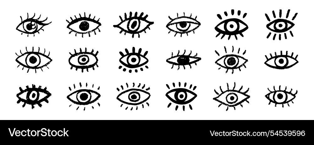 Grunge eyes hand drawn doodle icon set open black Grunge eyes hand drawn doodle icon set open black vector image