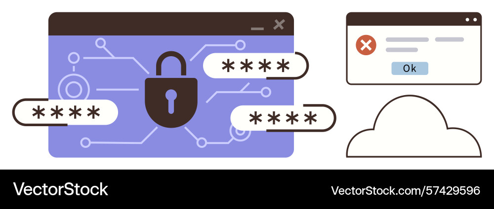 Online security lock with passwords warning pop Online security lock with passwords warning pop vector image