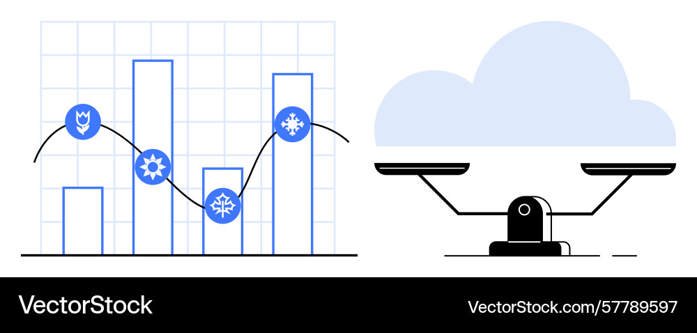 Bar graph with growth icons and scale representing vector image
