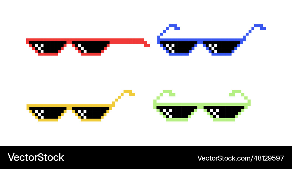 Black and white pixel boss glasses icon set Black and white pixel boss glasses icon set Vector Image