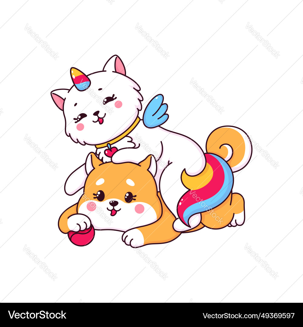 Cartoon cute capricorn cat and shiba inu dog puppy vector image