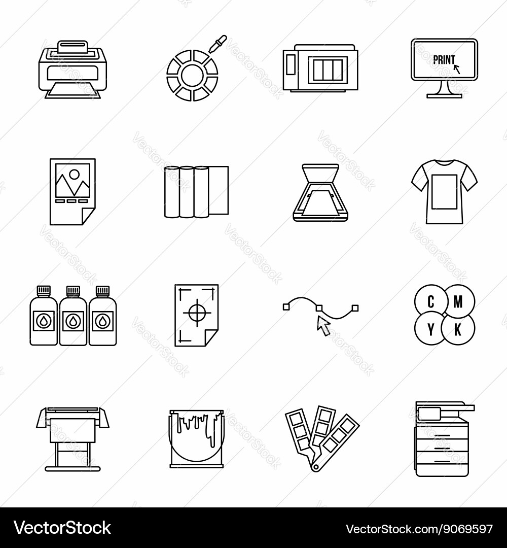 Printing icons set thin line style vector image