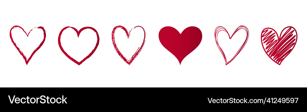 Red hand drawn hearts isolated on white Red hand drawn hearts isolated on white vector image