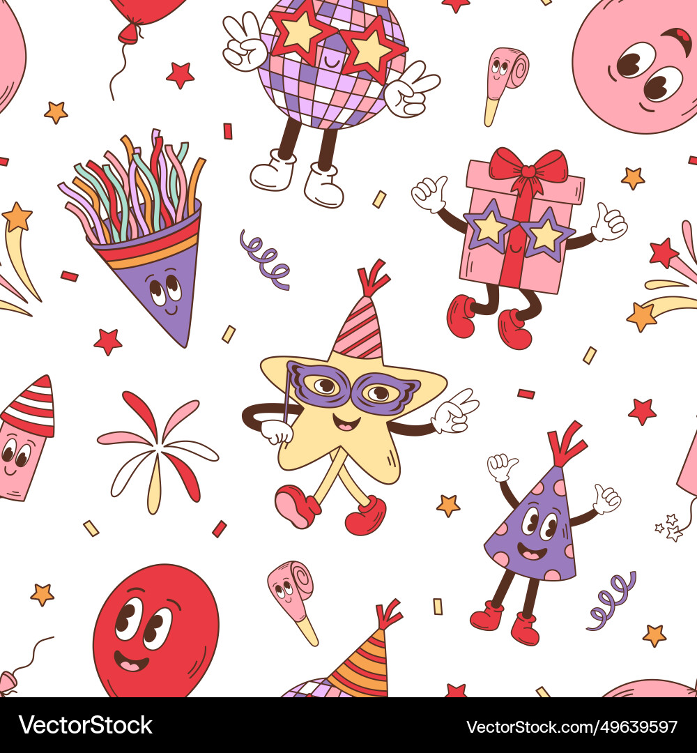 Seamless pattern with groovy star gift balloon Seamless pattern with groovy star gift balloon Vector Image