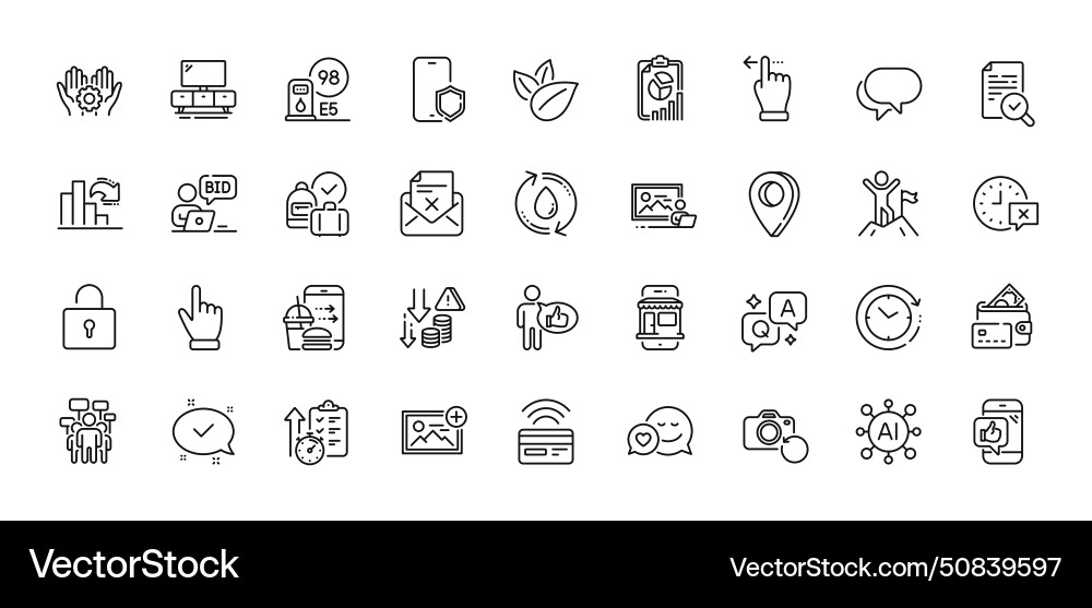 Talk bubble add photo and time change line icons Talk bubble add photo and time change line icons vector image