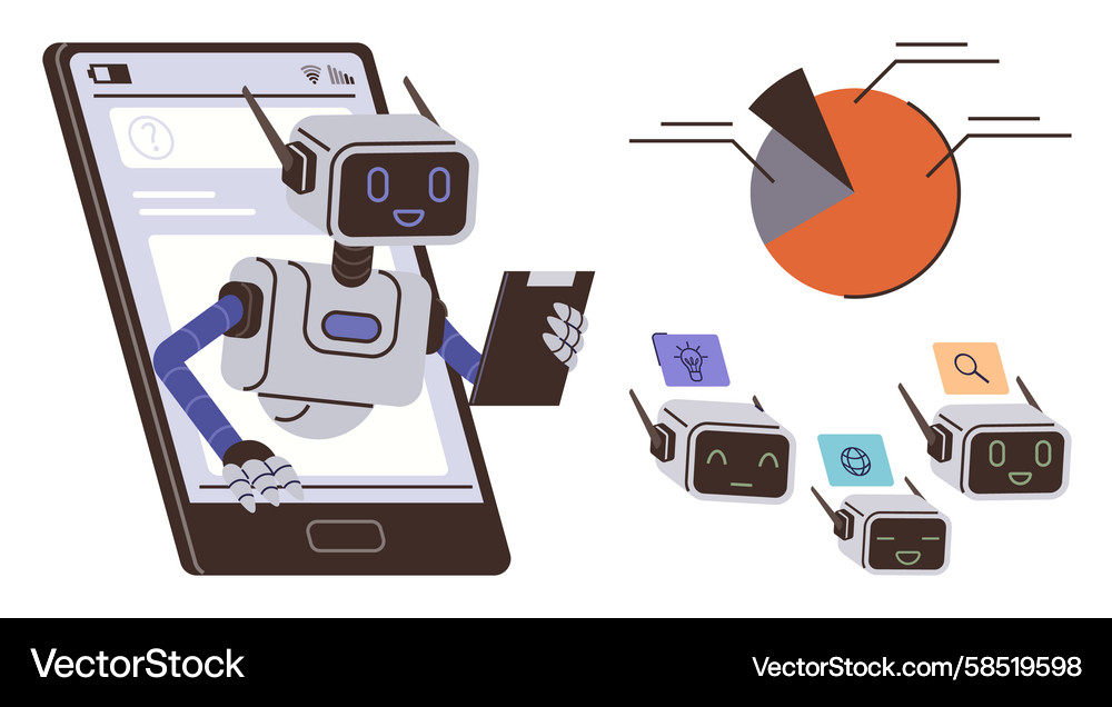 AI Data Analysis Robot Vector Image