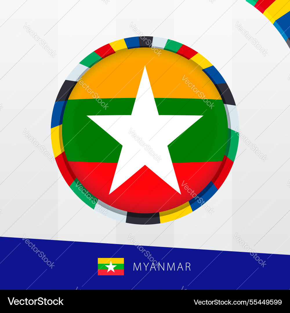 Myanmar flag with colorful circle border Vector Image