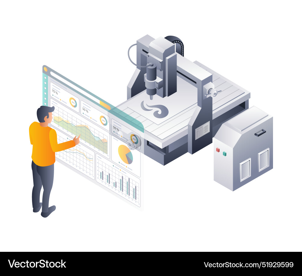 Optimizing cnc laser efficiency with touchscreen Optimizing cnc laser efficiency with touchscreen vector image