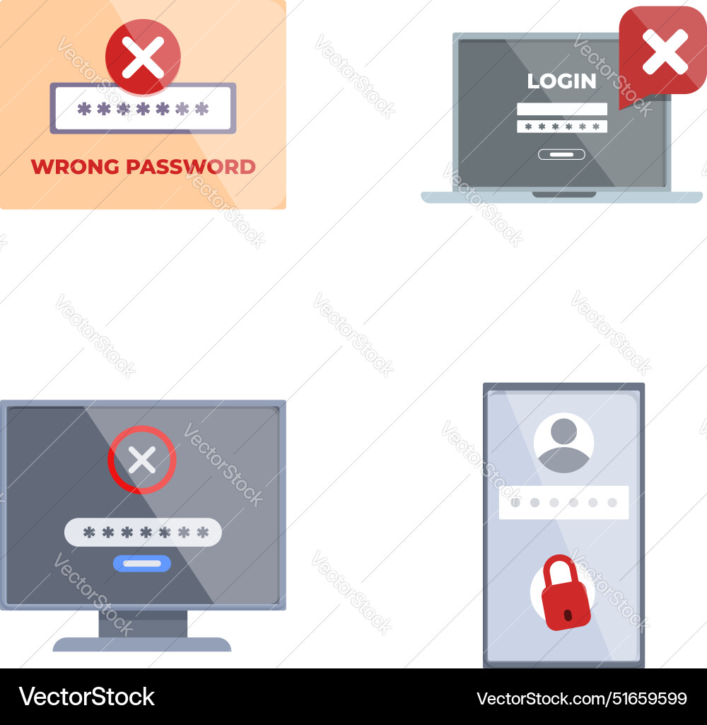 Set of password error notifications on digital Set of password error notifications on digital vector image