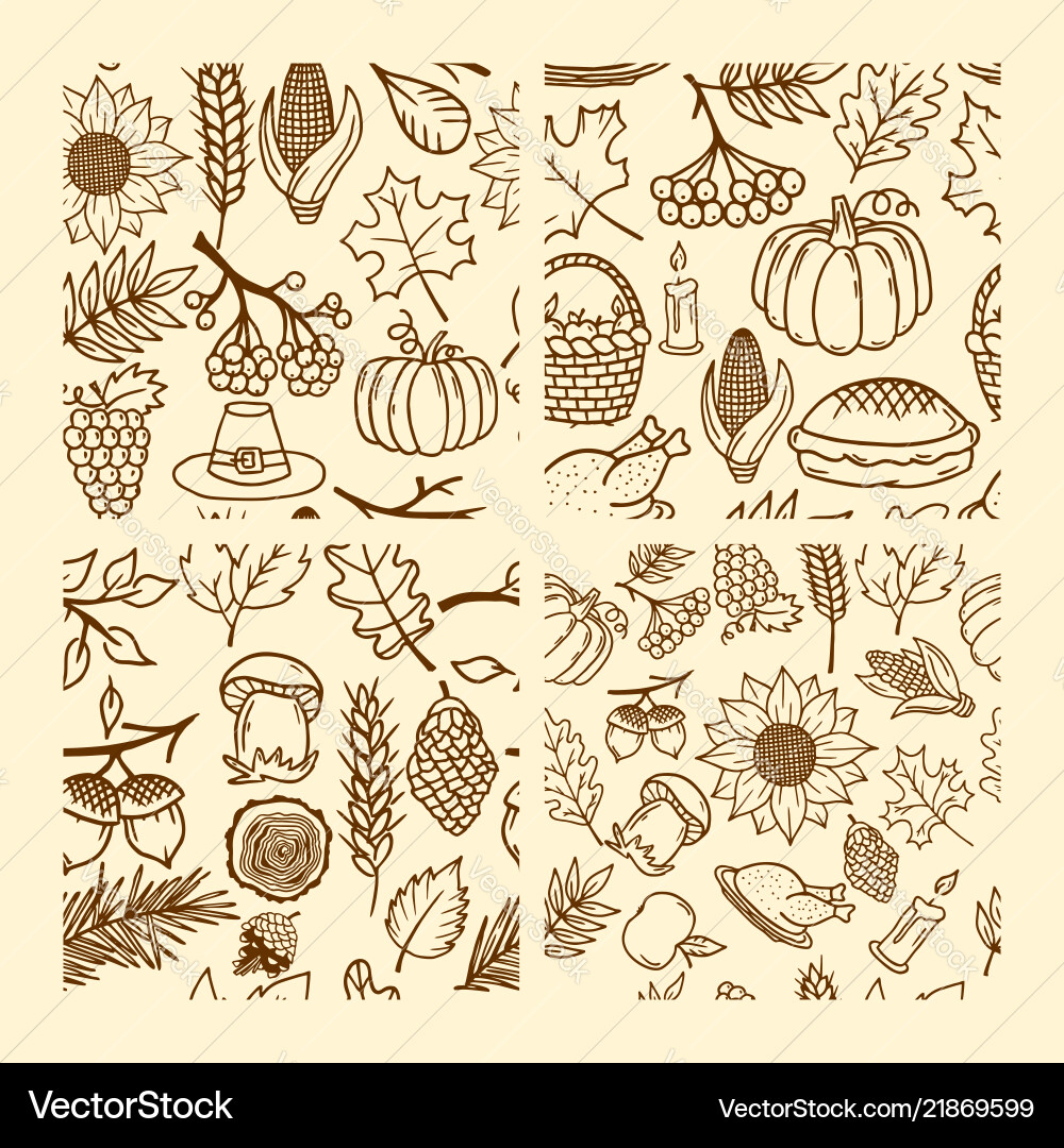 Set of seamless patterns autumn elements Set of seamless patterns autumn elements vector image