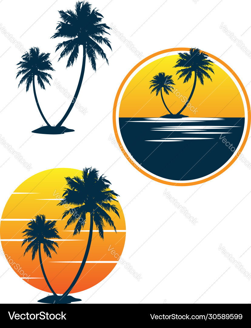 Sunset Palm Beach Logo Royalty Free Vector Image