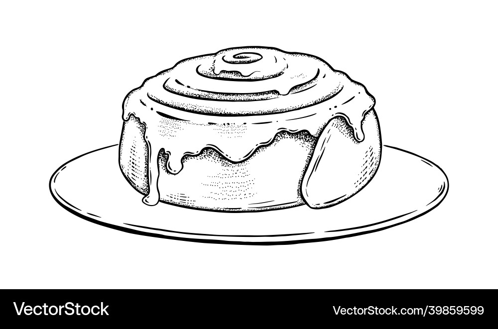 Vintage style of glazed cinnamon roll Vintage style of glazed cinnamon roll vector image