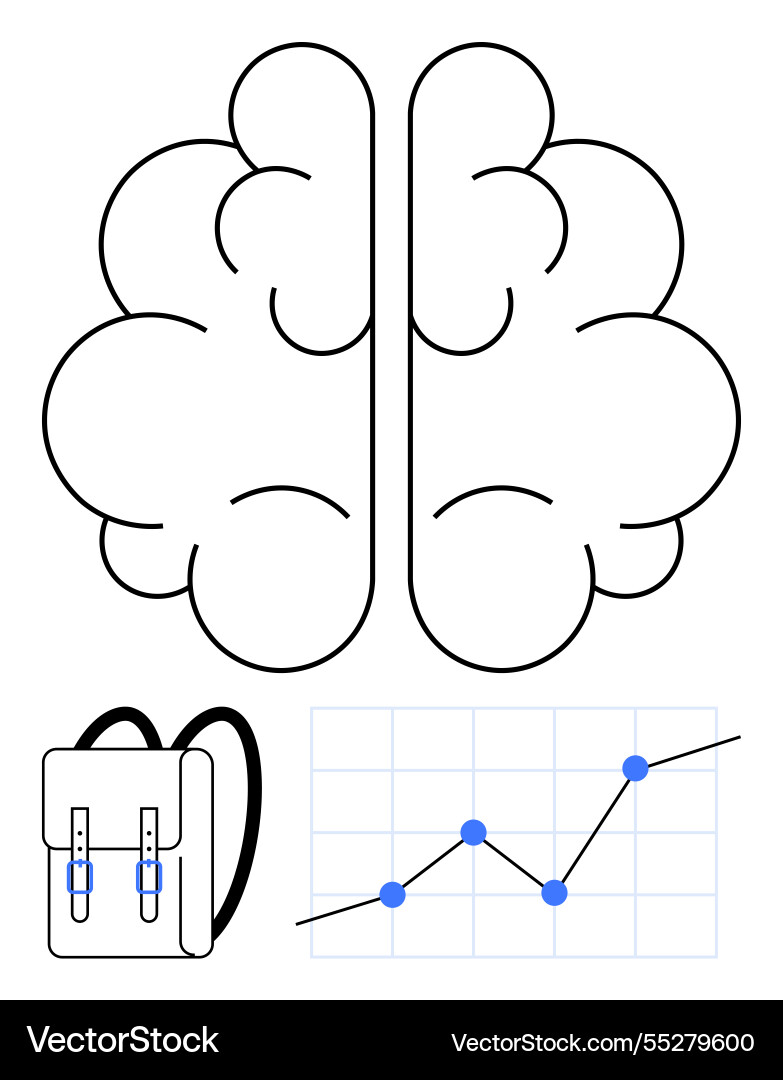 Brain with backpack and graph representing Brain with backpack and graph representing vector image
