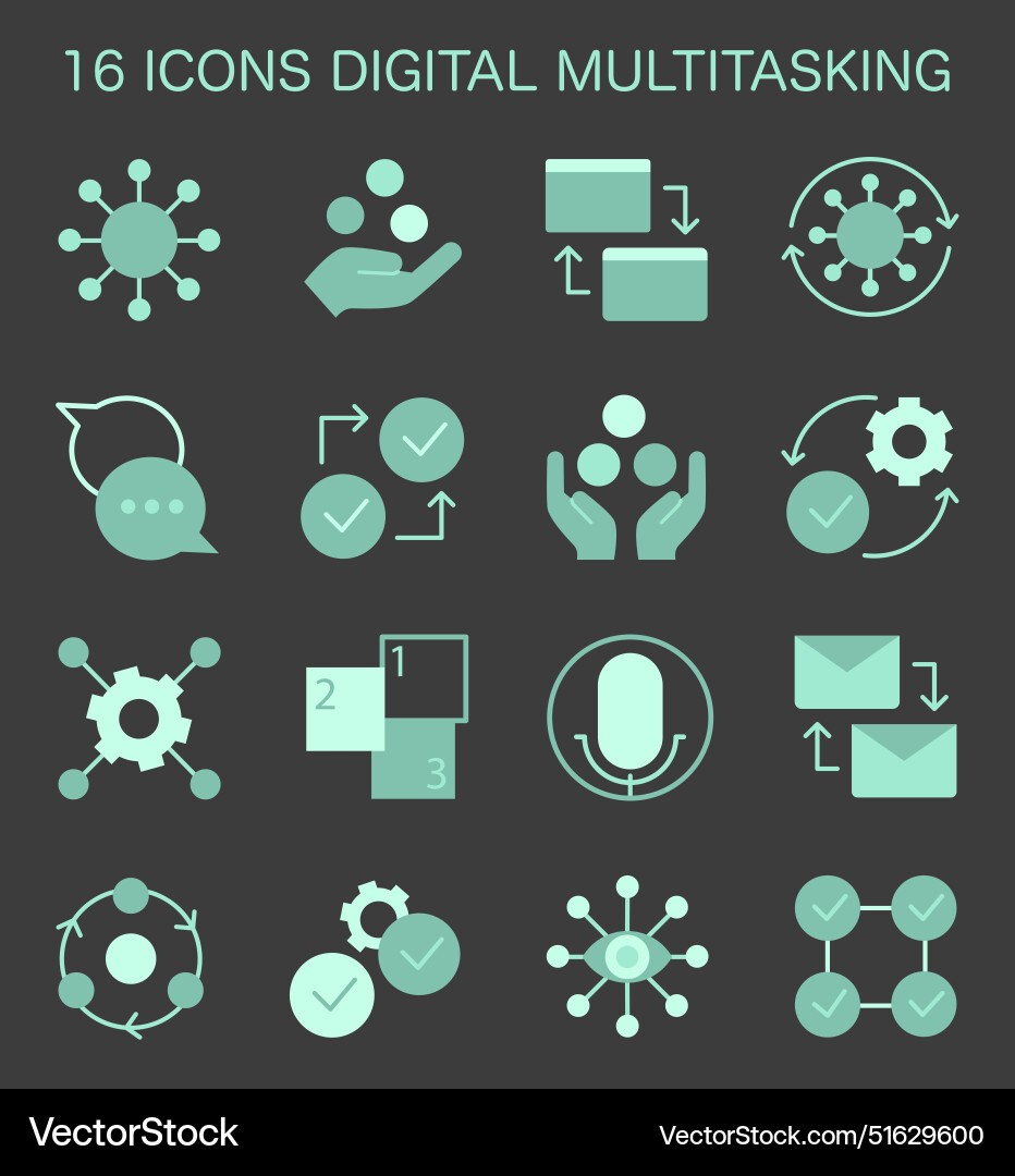 Digital multitasking icons set effectiveness Digital multitasking icons set effectiveness vector image